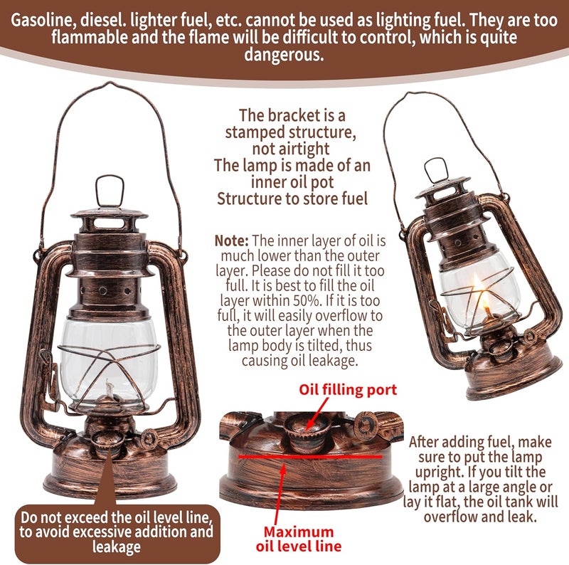 YAKii 2 Pack Vintage Oil Lamp Hurricane Lantern Kerosene Lantern for Indoor Outdoors Decorative Hanging Metal Oil Lanterns with Wick for Hiking Emergency Camping Party Decoration - Image 4